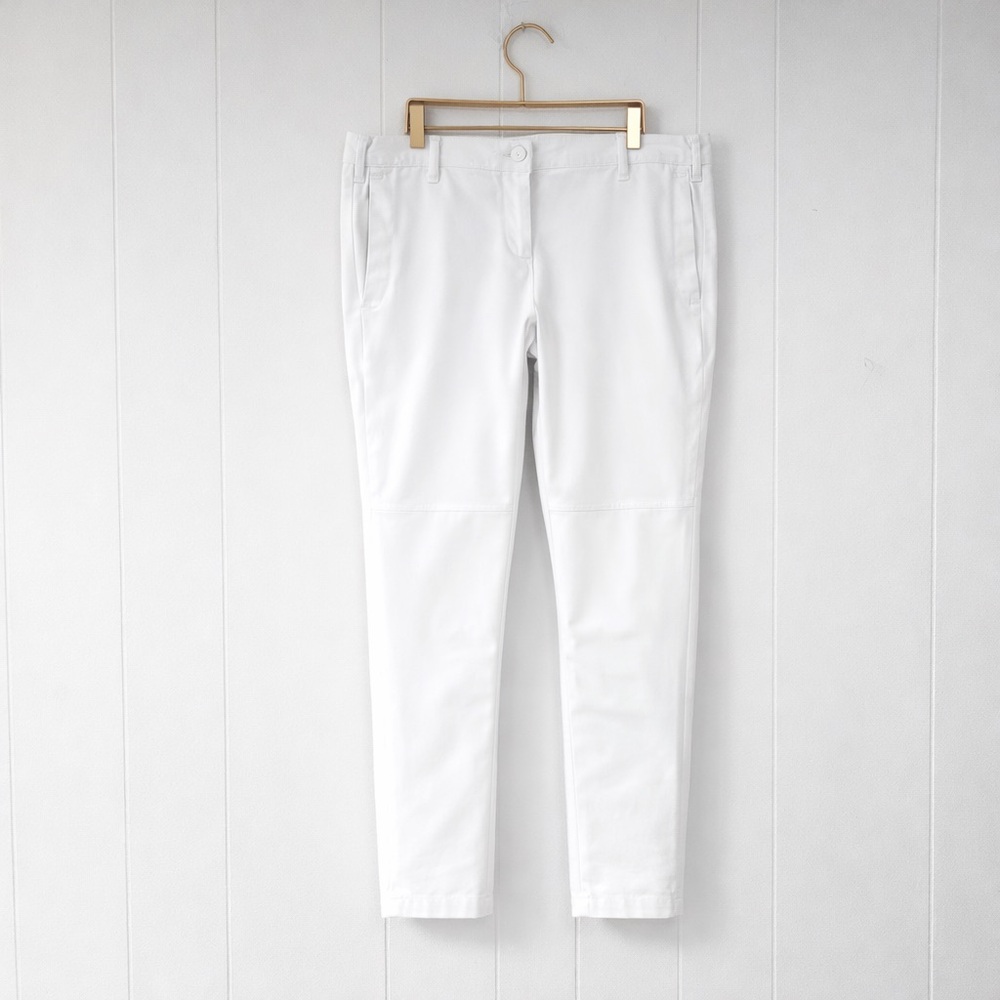 Anatomie White Stretch Cotton Travel Pants Women Size L Slim Cropped Luxury
